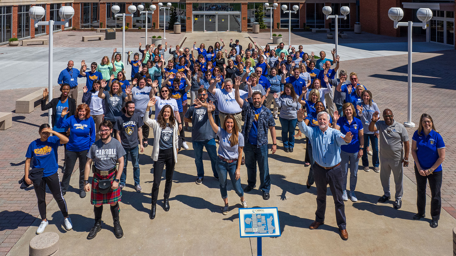 Carroll Employees Outside Drone Photo Carroll Community College