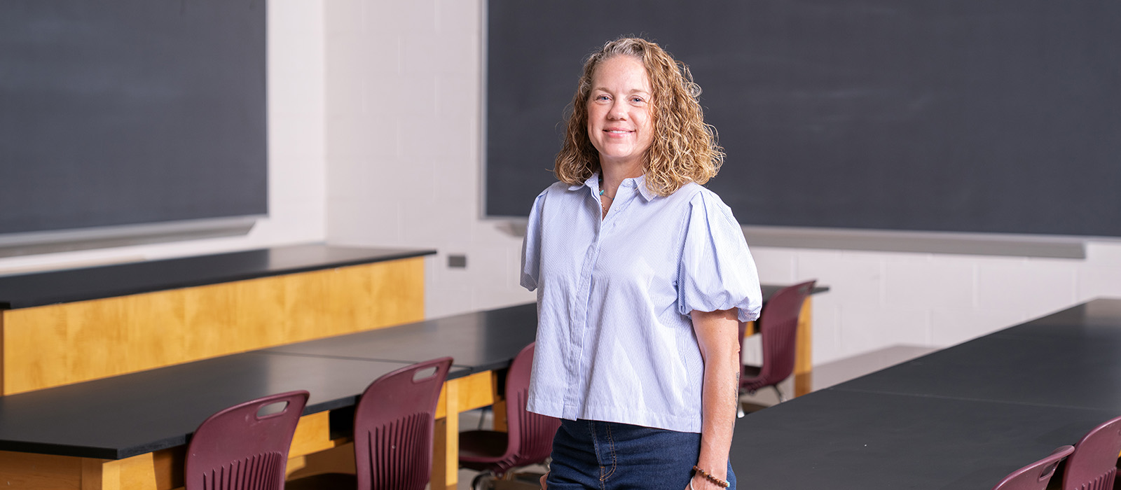 Parker McAllister in classroom at Carroll Community College