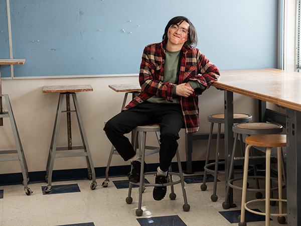 Yihan Machado inside a Carroll classroom Carroll Community College